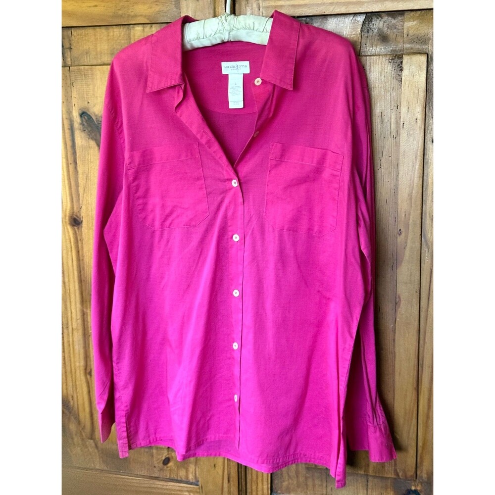 New Vintage Liz Claiborne 100% Cotton Long Sleeve Button Front Blouse Size L